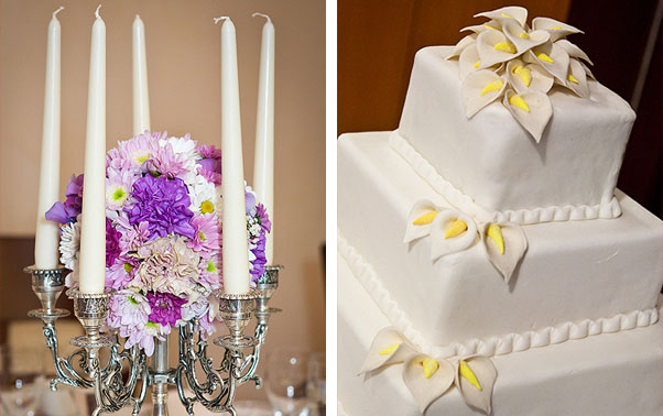 sfesnic nunta lumanari su buchet de flori albe si tort nunta